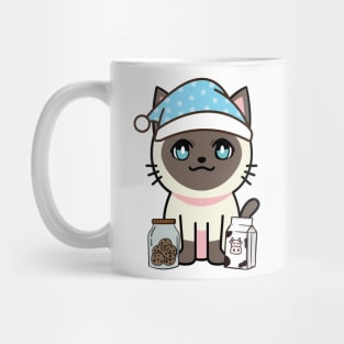 Cute siamese cat is having a midnight snack Mug